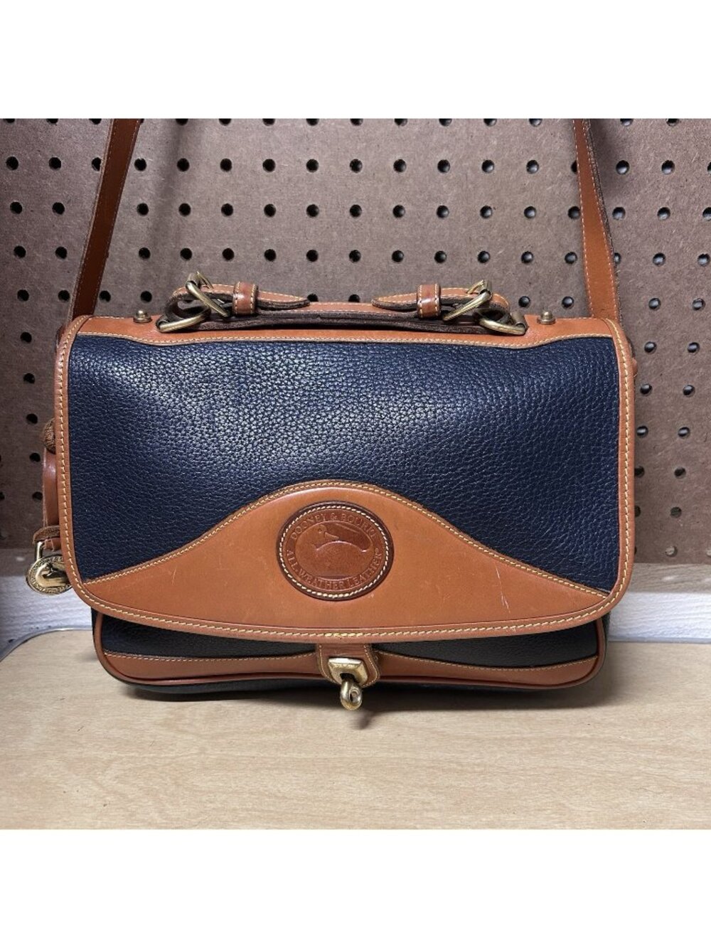 Vintage Dooney and Bourke Carrier Bag Blue Brown Crossbody Purse Handbag USA